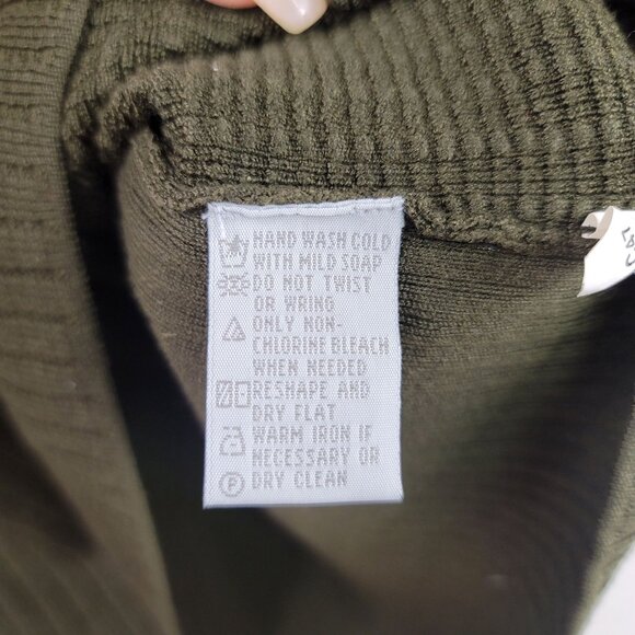 August Silk Logic Ribbed Belted Turtleneck Sweater XL Olive Green Silk/Nylon New - Picture 6 of 9